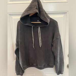 Aerie Charcoal Gray Ribbed Hoodie Size Medium
